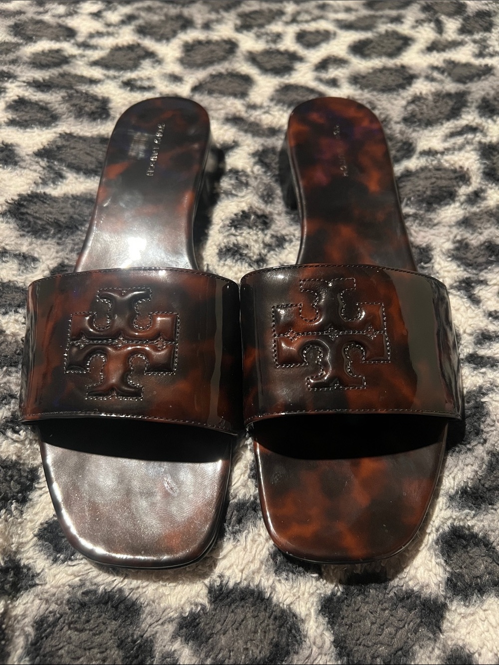Tory Burch Tortoiseshell Brown Logo Slide Sandals